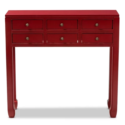 Pomme Accent 6 Drawer Console Table Red - Baxton Studio - Image 5