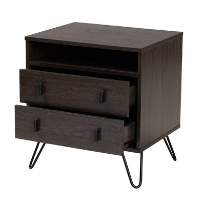 Glover Wood And Metal 2 Drawer Nightstand Brown/Gold - Baxton Studio - Image 2