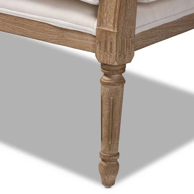 Clemence Upholstered Whitewashed Wood Sofa Loveseat Ivory/Oak - Baxton Studio - Image 4