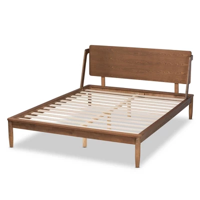 Sadler Mid-Century Modern Platform Bed Walnut/Brown - Baxton Studio - Image 2
