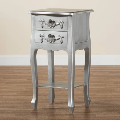 Eliya Brushed Wood 2 Drawer Nightstand Silver - Baxton Studio - Image 8