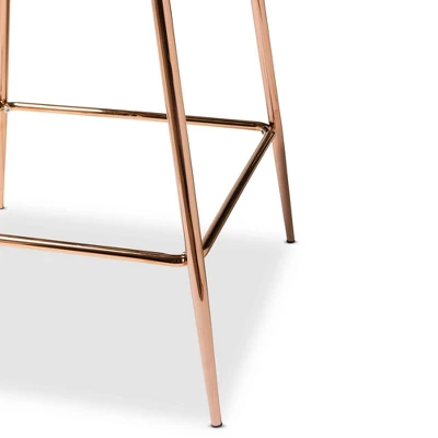 2pc Lander Velvet Fabric Upholstered Metal Counter Stool Set - Baxton Studio - Image 4