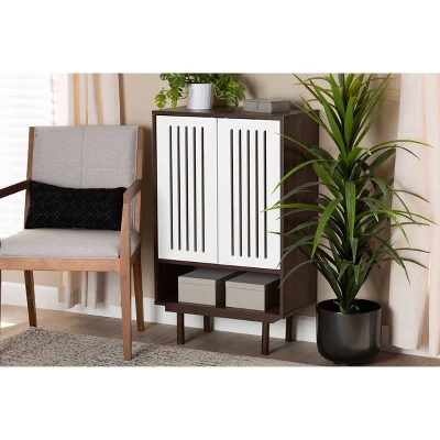 2 Door Meike Two-Tone Wood Shoe Cabinet Walnut/White - Baxton Studio - Image 6