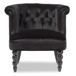 Flax Victorian Style Contemporary Velvet Fabric Upholstered Vanity Accent Chair - Black - Baxton Studio