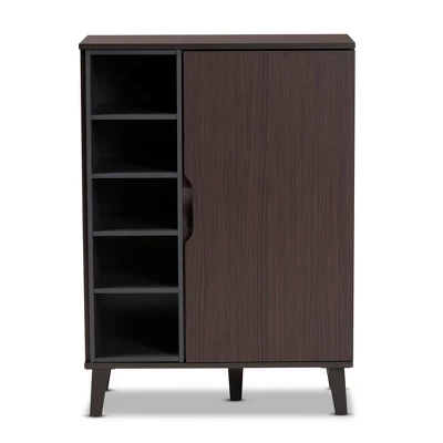 Idina Mid-Century Wood 1 Door Shoe Cabinet Brown/Gray - Baxton Studio - Image 2