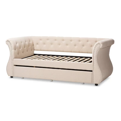 Twin Cherine Classic And Contemporary Fabric Upholstered Daybed With Trundle Beige - Baxton Studio - Image 3