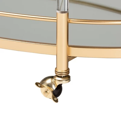 Nakano Metal And Glass 2 Tier Wine Cart Gold/Mirror - Baxton Studio - Image 5