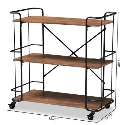 Neal Metal And Wood Kitchen Serving Cart Walnut/Black - Baxton Studio - Image 8