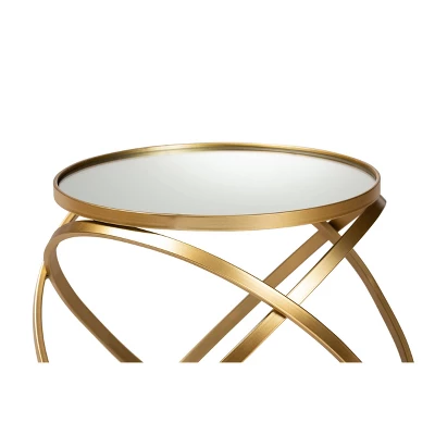 Desma Glam With Luxe Metal And Mirrored Glass End Table Gold - Baxton Studio - Image 2