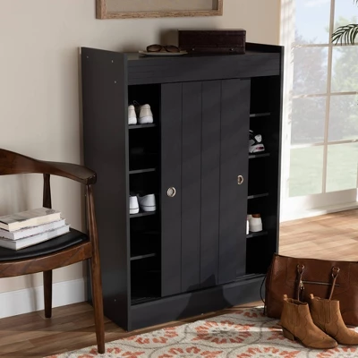 2 Door Leone Finished Wood Entryway Shoe Storage Cabinet Black - Baxton Studio - Image 3