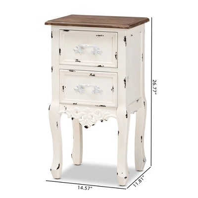 Levron Two-Tone And Antique Wood 2 Drawer Nightstand Walnut Brown/Antique White - Baxton Studio - Image 6