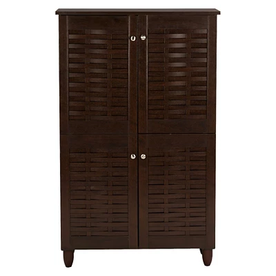 Winda Modern And Contemporary 4-Door Wooden Entryway Shoes Storage Cabinet - Dark Brown - Baxton Studio