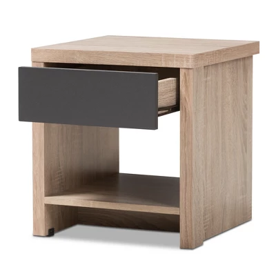 Jamie Modern And Contemporary Two - Tone Wood 1 - Drawer 1 - Shelf Nightstand - Brown - Baxton Studio