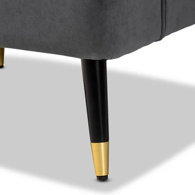 Ellard Velvet Fabric Upholstered Two-Tone Wood Accent Chair Gray/Dark Brown - Baxton Studio - Image 7