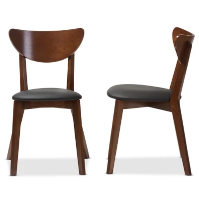 Set Of 2 Sumner Mid - Century Faux Leather Dining Chairs - Black, "Walnut" Brown - Baxton Studio - Image 2