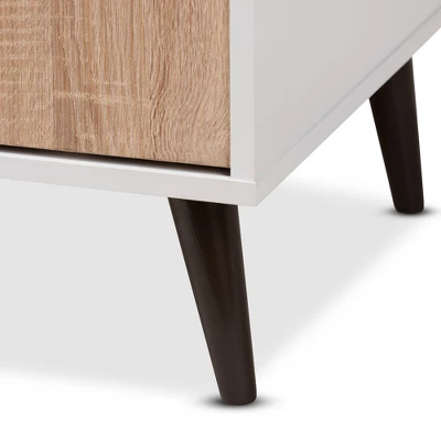 Bastien Light Oak 6 Shelf TV Stand For TVs Up To 60" White/Brown - Baxton Studio - Image 7