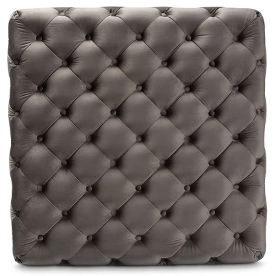 Verene Velvet Upholstered Square Cocktail Ottoman Gray/Gold - Baxton Studio - Image 2