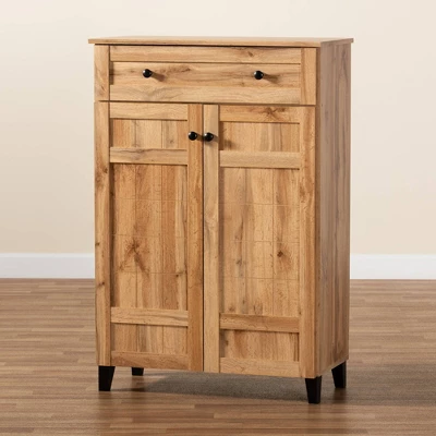 Glidden Wood 1 Drawer Shoe Storage Cabinet Oak Brown - Baxton Studio - Image 9
