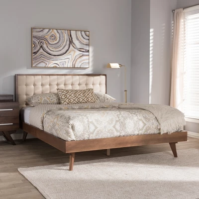 Soloman Mid - Century Modern Fabric And Walnut Finished Wood Platform Bed - Baxton Studio - Image 6