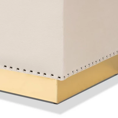 Powell Velvet Fabric Upholstered And PU Leather Ottoman Gold - Baxton Studio - Image 5