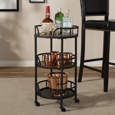 Bristol Rustic Industrial Style Metal And Wood Mobile Serving Cart - Brown - Baxton Studio - Image 3