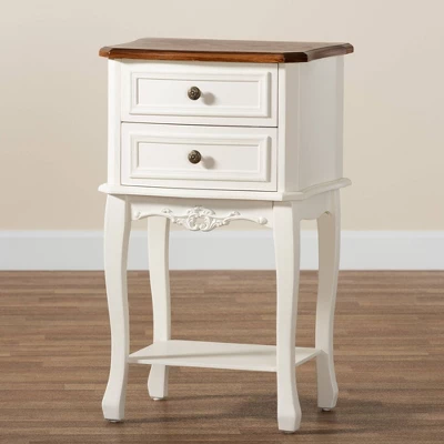 2 Drawer Darla Wood Nightstand White/Cherry Brown - Baxton Studio - Image 6