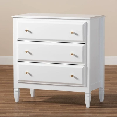 3 Drawer Naomi Wood Bedroom Chest White/Gold - Baxton Studio - Image 7