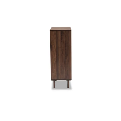 2 Door Meike Two-Tone Wood Shoe Cabinet Walnut/White - Baxton Studio - Image 3