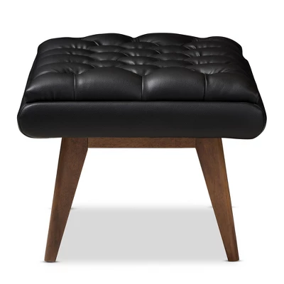 Baxton Studio Annetha Mid Century Modern Walnut Finished Wood Faux Leather Upholstered Ottoman Black - Image 2