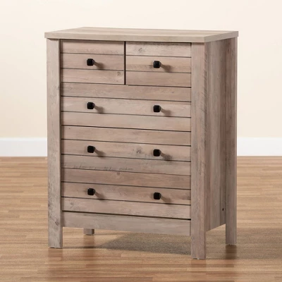 Derek Natural Wood 5 Drawer Chest Brown - Baxton Studio - Image 7