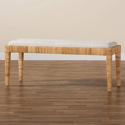 Sofia Rattan And Mahogany Wood Bench White/Natural Brown - Baxton Studio - Image 6