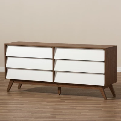 Hildon Mid-Century Modern Wood 6 Drawer Storage Dresser Brown - Baxton Studio - Image 4