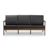 Venza Mid-Modern Walnut Wood Faux Leather 3 Seater Sofa Black - Baxton Studio
