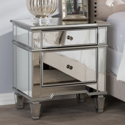 Sussie Hollywood Regency Glamour Style Mirrored 2 - Drawer Nightstand - Baxton Studio - Image 6