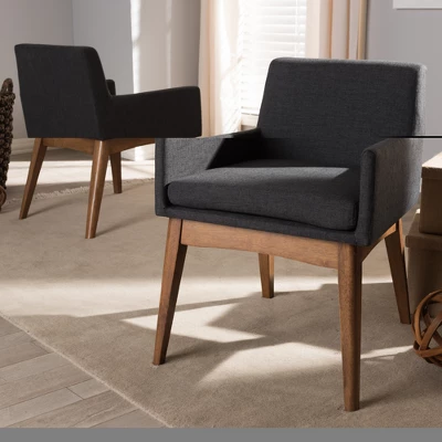 Set Of 2 Nexus Mid Century Modern Walnut Wood Fabric Upholstered Dining Armchair - Baxton Studio - Image 4