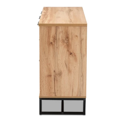 Reid Wood & Metal 3 Drawer Sideboard Buffet Oak/Black - Baxton Studio - Image 3