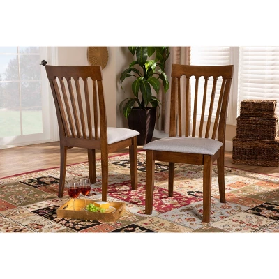 Set Of 2 Minette Fabric Upholstered Wood Dining Chairs Gray/Walnut - Baxton Studio - Image 5