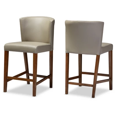 Set Of 2 Olivia Wood Faux Leather Pub Counter Height Barstools Walnut/Dark Brown - Baxton Studio - Image 2