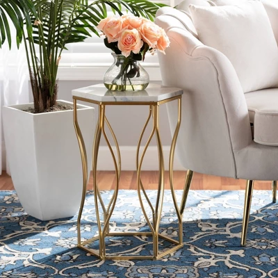 Kalena Metal End Table With Marble Tabletop Gold - Baxton Studio - Image 5