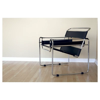 Jericho Leather Accent Chair Black - Baxton Studio - Image 3