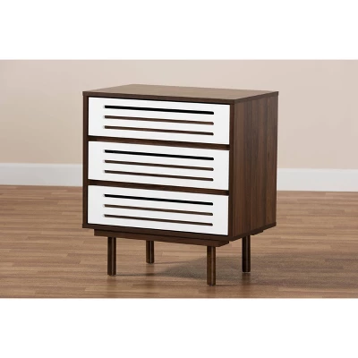 3 Drawer Meike Two-Tone Wood Nightstand Walnut/White - Baxton Studio - Image 7