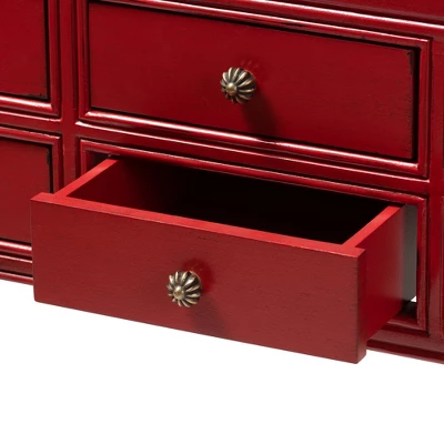 Pomme Accent 6 Drawer Console Table Red - Baxton Studio - Image 9