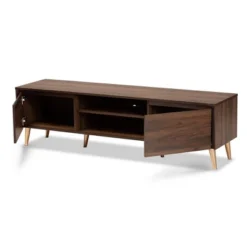 Landen Mid-Century Modern Wood TV Stand For TVs Up To 65" Walnut/Gold/Brown - Baxton Studio