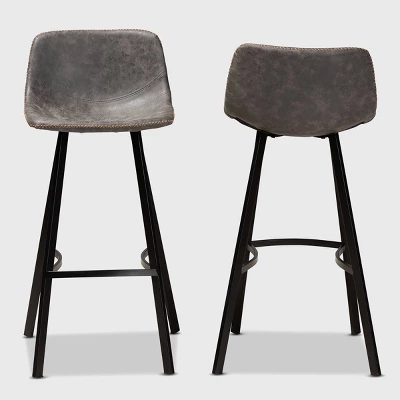 Set Of 2 Tani Faux Leather Upholstered Metal Barstools Gray/Black - Baxton Studio