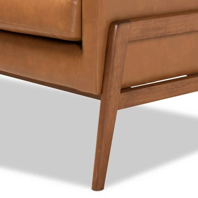 Perris Mid-Century Faux Leather Upholstered Wood Lounge Chair Walnut/Brown - Baxton Studio - Image 5