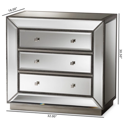 Edeline Hollywood Regency Glamour Style Mirrored 3 Drawer Chest Baxton Studio - Image 4