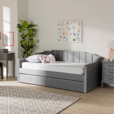 Lennon Velvet Fabric Upholstered Daybed With Trundle - Baxton Studio - Image 6