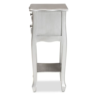 Eliya Brushed Wood 2 Drawer Nightstand Silver - Baxton Studio - Image 4