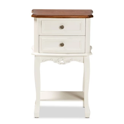 2 Drawer Darla Wood Nightstand White/Cherry Brown - Baxton Studio - Image 2