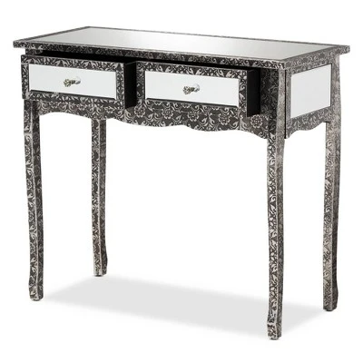 Wycliff Metal And Mirrored Glass 2 Drawer Console Table Dark Gray/Silver - Baxton Studio - Image 2
